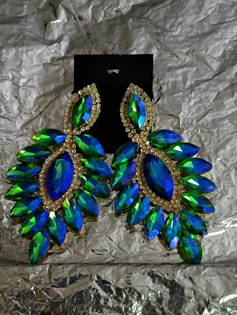 Bold Blue-Green Crystal Statement Earrings - Women Jewelry